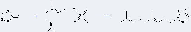 5H-Tetrazole-5-thione,1,2-dihydro- can react with Geranylmethansulfonat to give 5-(3,7-dimethyl-octa-2,6-dienylsulfanyl)-1H-tetrazole.